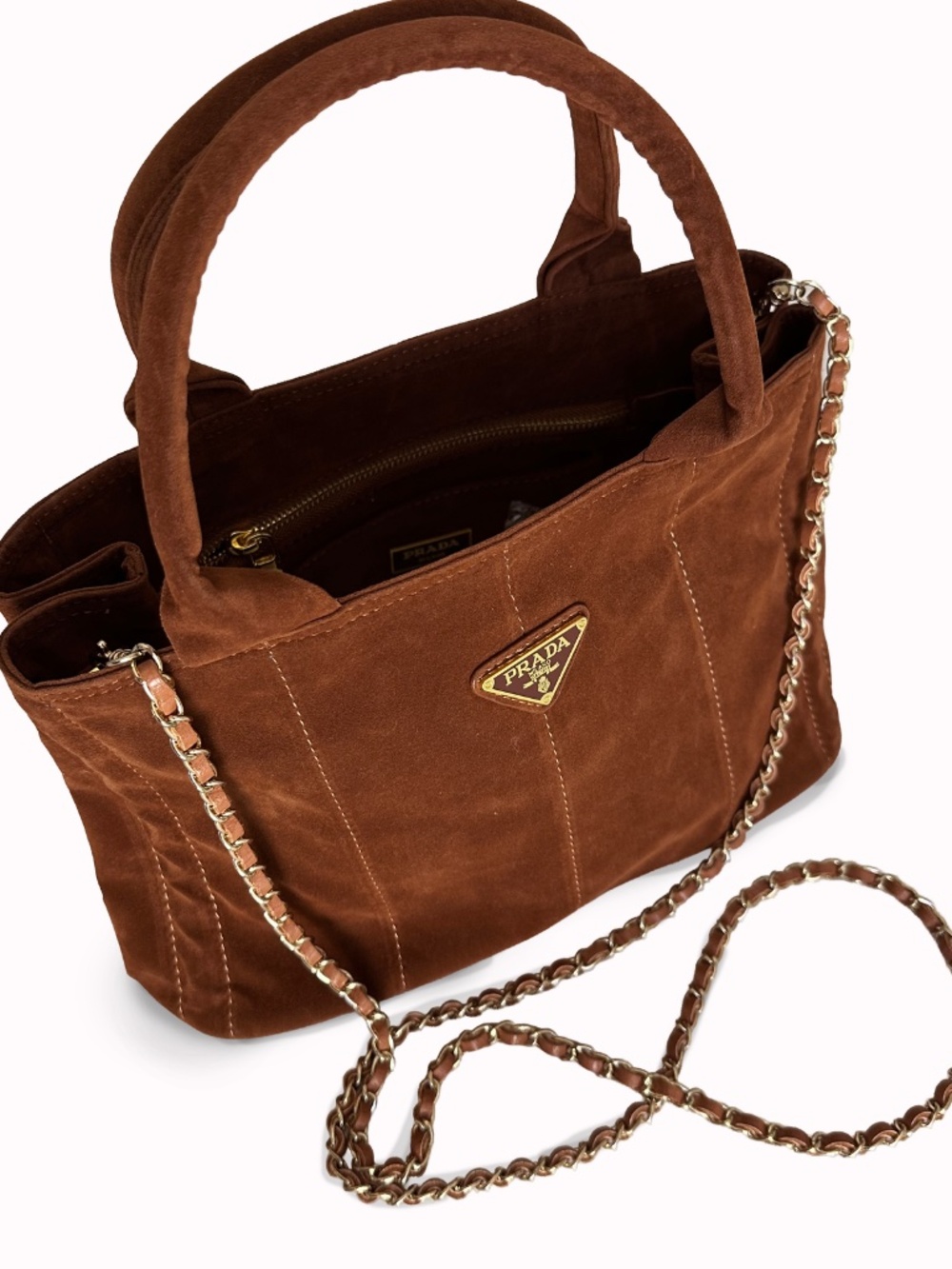 Vintage PRADA Milano Sienna Brown Suede Tote Bag – Made in Italy - Picture 4 of 15